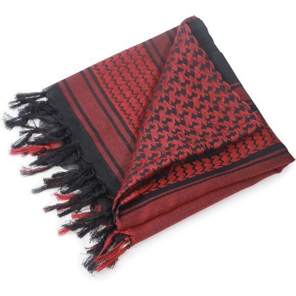 ⚡Men Black Red 100% Cotton Military Shemagh Tactical Keffiyeh Scarf Wrap - Picture 3 of 9